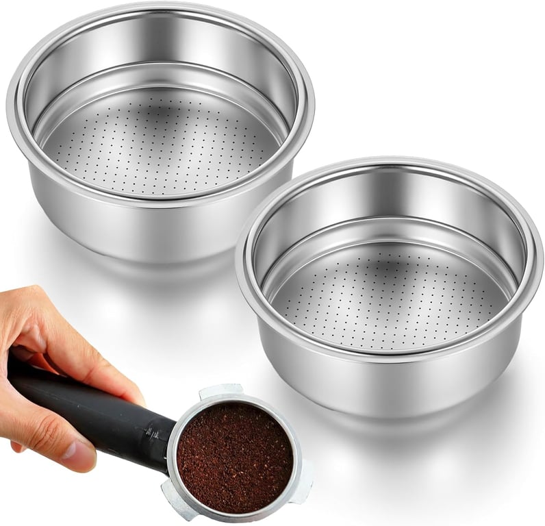 2 Pcs Stainless Steel Coffee Filter, 51mm Pressurized Espresso Filter Basket for Portafilter Machines Espresso Machine Parts Compatible with 51mm Portafilter Coffee Machines (1 Cup+2 Cups)