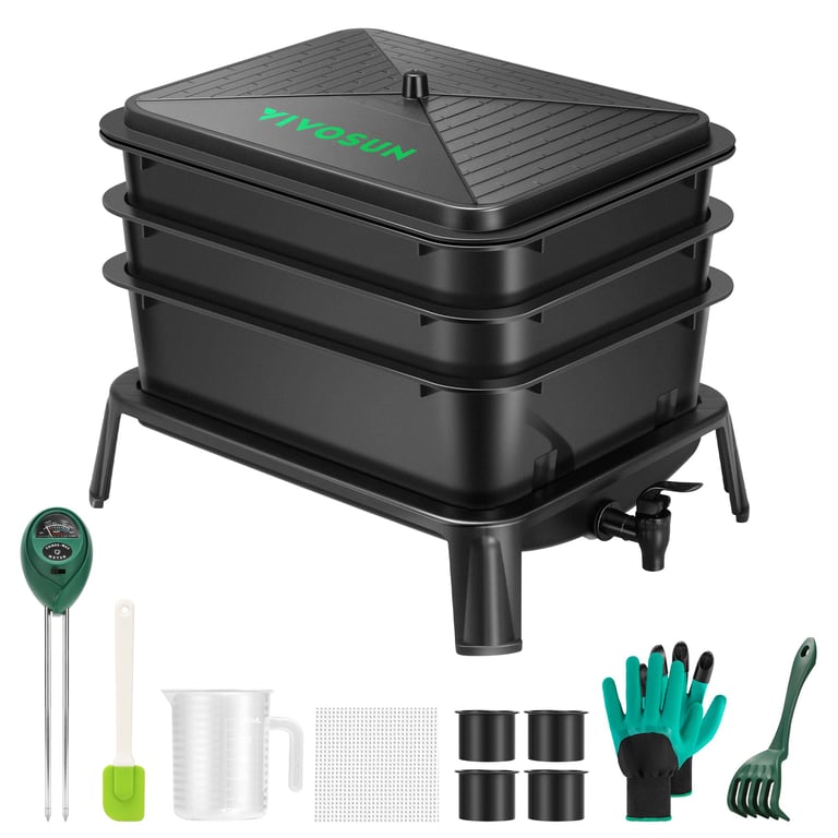 VIVOSUN 30L 3‑Layer Worm Composter