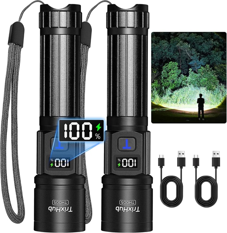 TrixHub Rechargeable Flashlights 2 Pack Super Bright High Lumens Flashlight