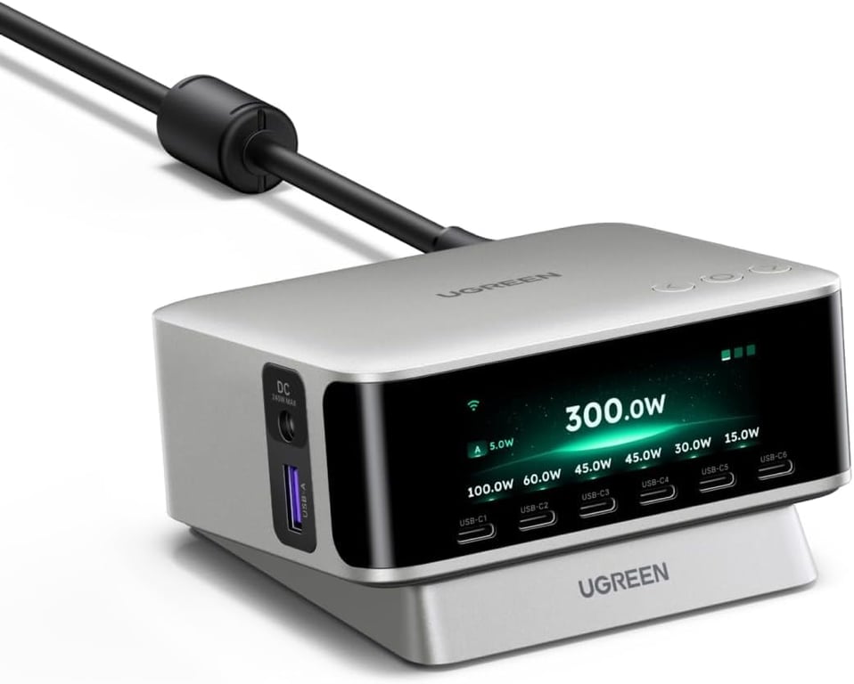 UGREEN Nexode Pro 300W Charging Station with Smart Display, 8-Port Charger