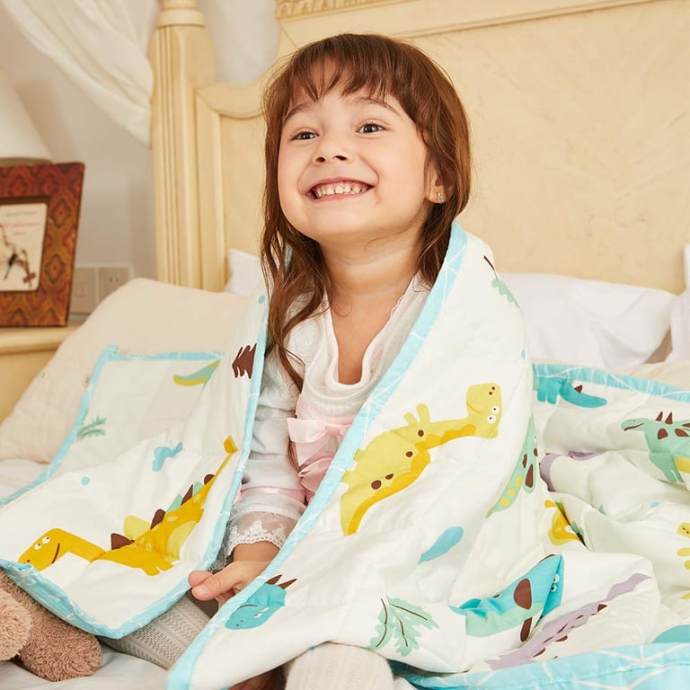 Weighted Idea Cooling Weighted Blanket Kids 10 lbs 41"x60" (100% Cotton, Dinosaur) with Premium Glass Beads
