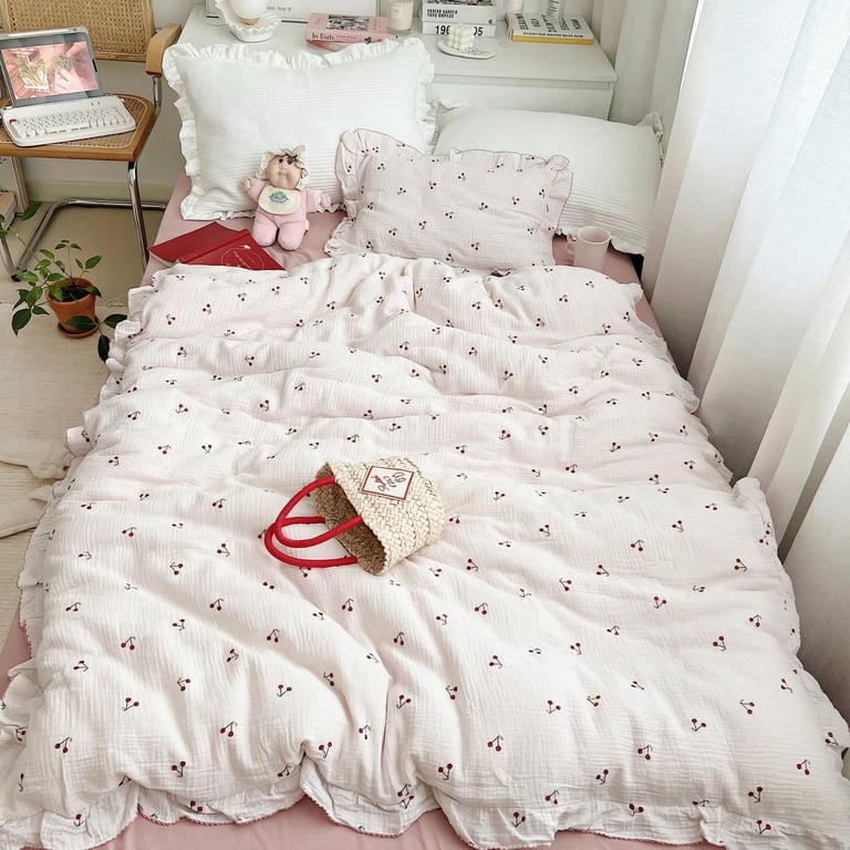 BuLuTu Cherry Crib Duvet Cover