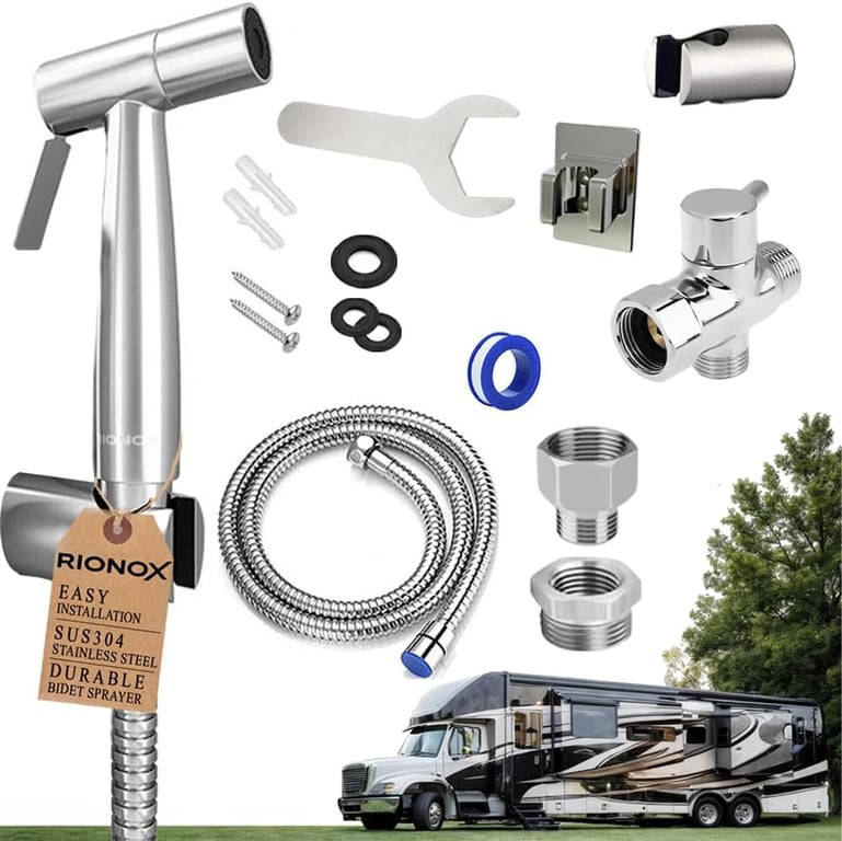 RV Handheld Bidet Sprayer Kit - Trailer, Motorhome, RV Bidet Sprayer, Adjustable Water Pressure Jet for Toilet, Easy Installation, Quality Internals, Leakproof Design, Quality Stainless Steel