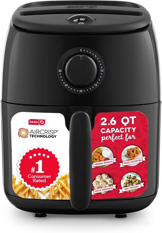 Dash Tasti-Crisp Small Air Fryer, 2.6 Quart, 1-2 People, Black