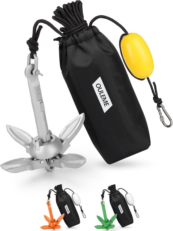 OULEME 1.5/3.5 LB Folding Grapnel Anchor Kit with 40 FT Rope & Buoy, for Boat, Kayak, Canoe, Small Watercraft, SUP, PWC, Jet Ski, Inflatable Paddle Board