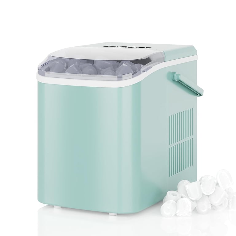 DUMOS Countertop Ice Maker with Handle, 26lbs/24H, Makes 9 Bullet Cubes in 6 Mins, Auto-Cleaning, Portable Ice Machine for Home Kitchen RV Camping, Green