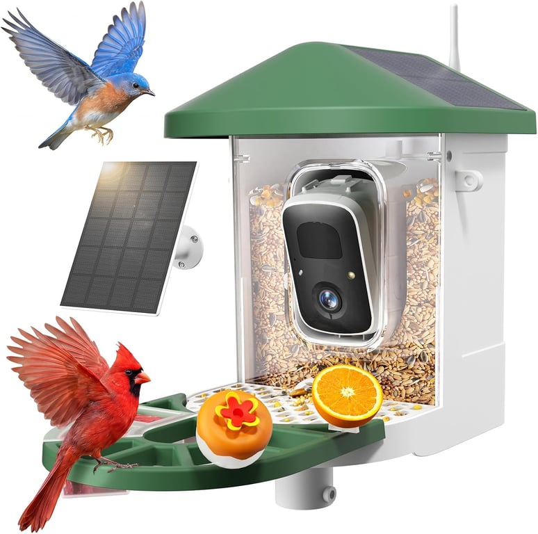 HARYMOR Smart Bird Feeder with Camera Solar Powered, 2K HD Live Video, 10,000+ Bird Species AI Identification, Wild Bird House Feeders for Outdoors, Instant Arrival Alerts, Ideal Gift for Bird Lovers
