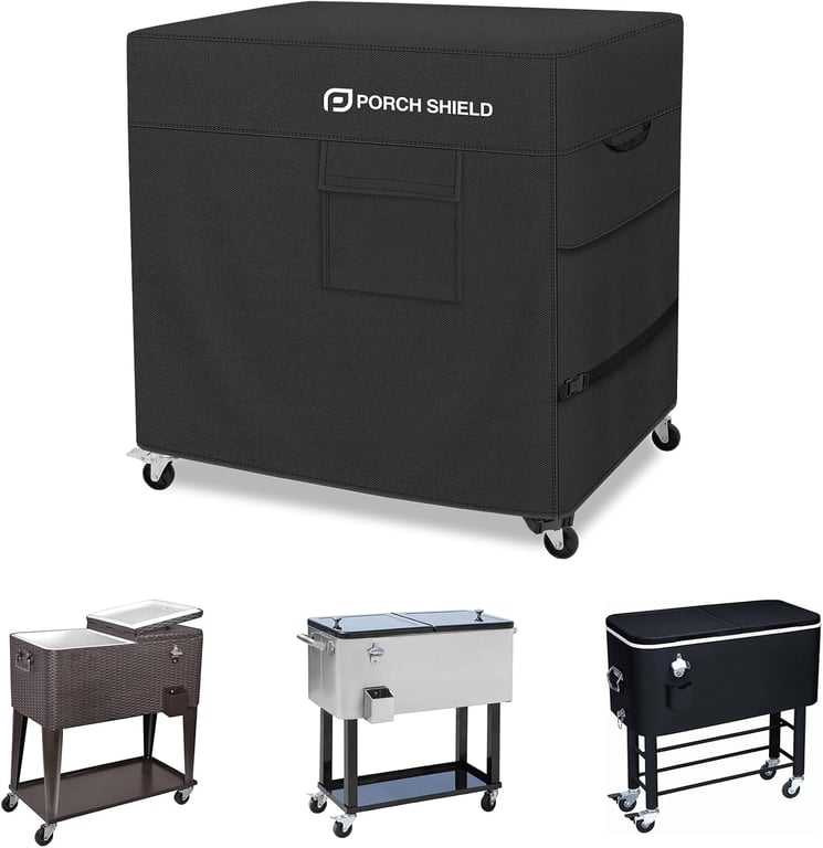 Porch Shield Patio Rolling Cooler Cart Cover 40"L x 20"W x 32"H, Black