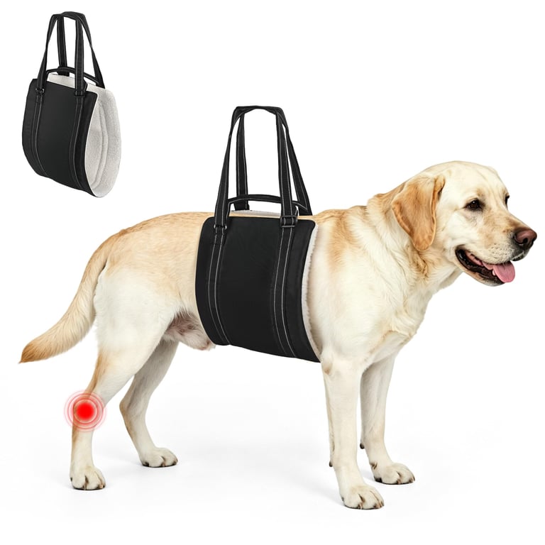 Adjustable Dog Lift Harness for Large & Medium Sized Dogs, Heavy Duty Support Sling with Dual Handles for Stairs,Cars,Walking, Plush Padded Mobility Aid for Senior Dogs (Black, L)