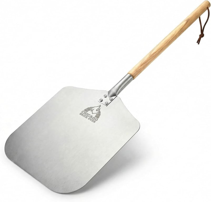 Chicago Brick Oven Pizza Peel, 12" x 14" Aluminum Pizza Paddle, 35.5" Long Pizza Shovel with 21" Detachable Wooden Handle