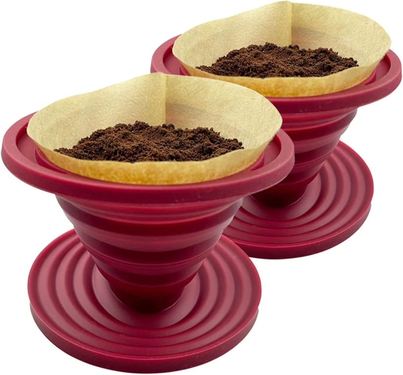 Attsky Collapsible Pour Over Coffee Dripper for Camping, 2-Pack, Red
