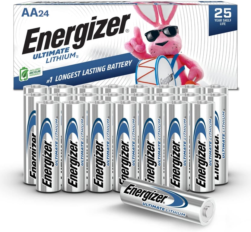Energizer Ultimate Lithium AA Batteries, 24 Pack, 1.5V Long-Lasting for High-Drain Devices, Cameras & Flashlights