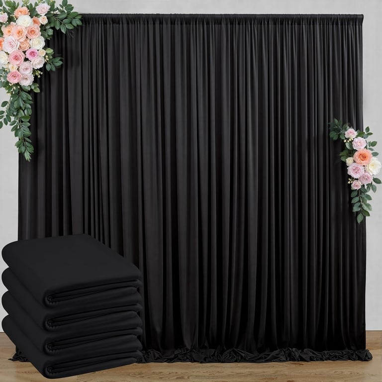 20 ft x 10 ft Wrinkle Free Black Backdrop Curtain for Parties, 4 Panels 10ft Polyester Black Photo Backdrop Drapes for Graduation Birthday Wedding Party Stage Curtains