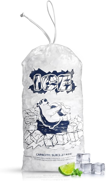 FireKylin 50Pcs 5 lb Drawstring Ice Bags for Ice Storage, Reusable | Food-Graded Plastic Ice Bags for Ice Machine, Bags of Ice for Outdoors, Fishing, Picnics to Transfer Ice