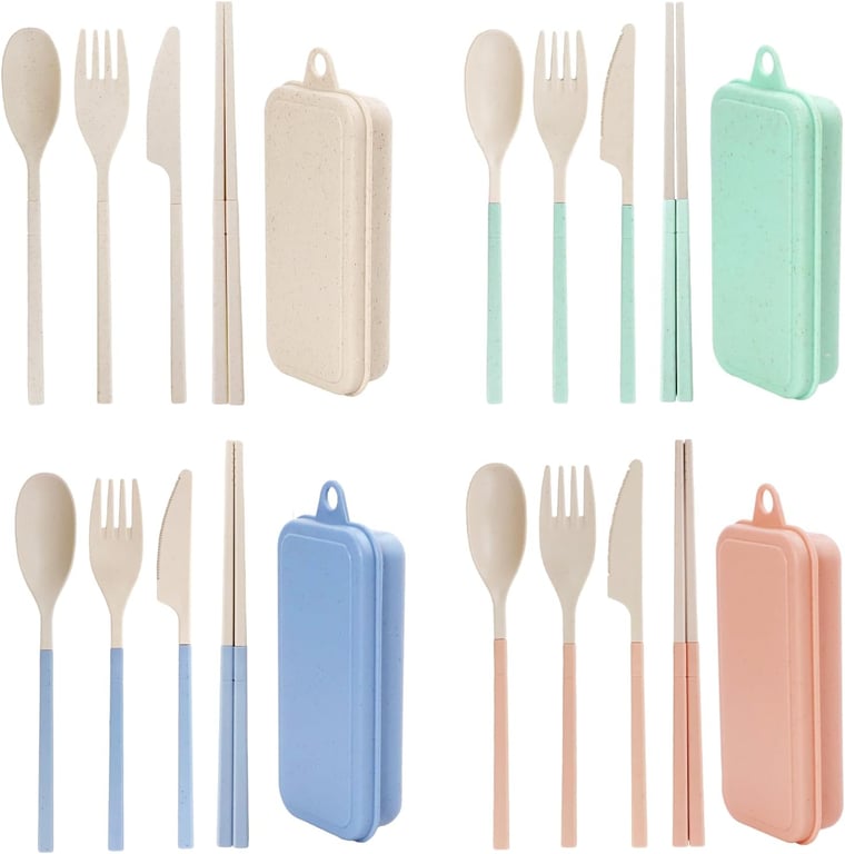 Reusable Travel Utensils Set with Case, 5 Sets Collapsible Cutlery