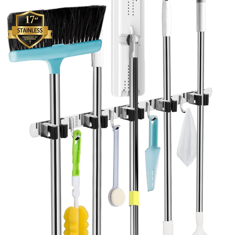 AceMining 5‑Rack 4‑Hook Mop & Broom Holder