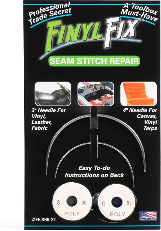 Finyl Fix Seam Stitch Repair Kit | Restore Seam Damage on Vinyl, Fabric, Leather, Heavy Canvas on Car/Boat Seats, Furniture, Clothes | Vinyl Repair Kit, Sewing Kit with Black & White Thread