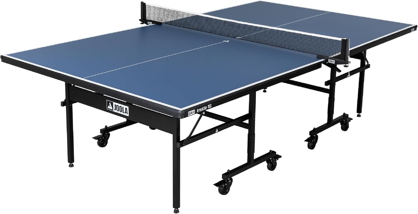 JOOLA Inside Professional MDF Indoor Ping Pong Table with Quick Clamp Table Tennis Net and Post Set - 10 Minute Easy Assembly - Tournament Quality - Foldable with Single Player Playback Mode
