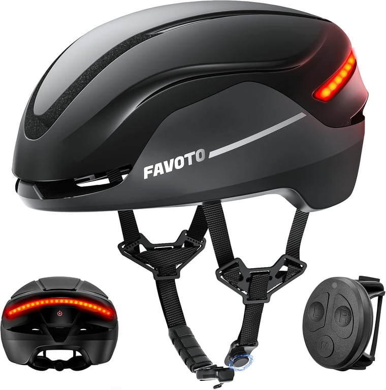 Favoto Ebike Helmet with Light for Adult Men Women Commuting & Road Cycling | Meets NTA 8776, CPSC, CE Standards, Rechargeable Turn Signals with Remote, Magnetic Buckle, Adjustable Size L (59–61cm)