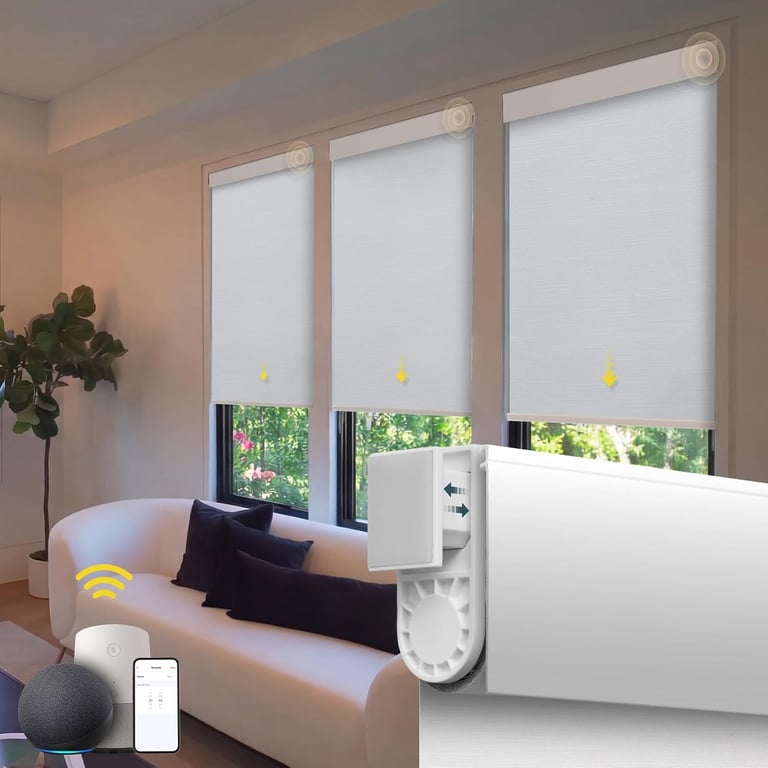 Motorized Blinds No Drill Automatic Blinds for Windows Cordless Roller Shades Electric Blinds with Remote Control Smart Blinds (White, 34.5 x 72)