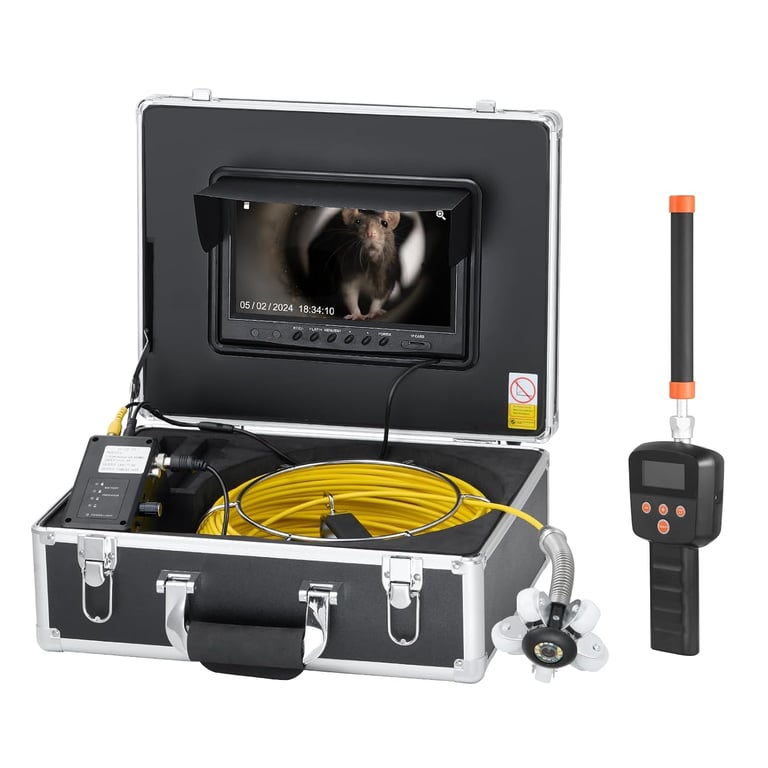 VEVOR Sewer Camera with 512Hz Locator, 165 ft/50 m, 9" Drain Inspection Camera with Self-Leveling, 36X Zoom, Plumbing Cameras with Lights-12 LED, 32GB Card, IP68 Waterproof Snake Cameras for Duct Pipe