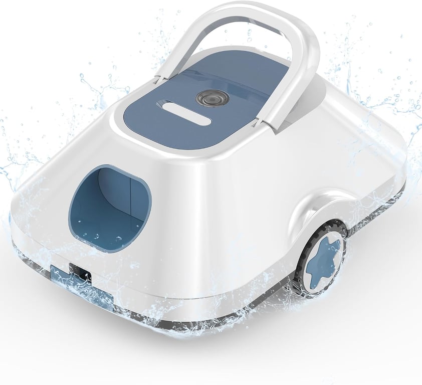 Robotic Pool Cleaner,Cordless Automatic Pool Cleaner with 210-Min Runtime,Pool Vacuum for Above Ground & Inground Pools,Coverage up to 2200 Sq.Ft,Easy Retrieve,Smart Parking,Light Blue