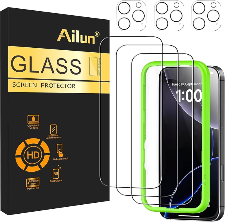 Ailun Screen Protector + Camera Lens Protector for iPhone 16 Pro, 3+3 Pack
