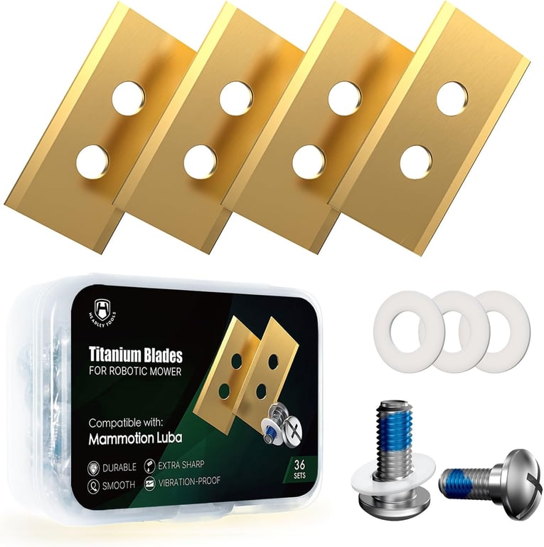 Headley Tools 36Pcs Heavy Duty Titanium Replacement Blades 0.9mm Compatible for Mammotion Luba & Yuka All Series,Robust Replacement Robot Lawn Mower Blades,with Plastic Washers and Screwdrivers