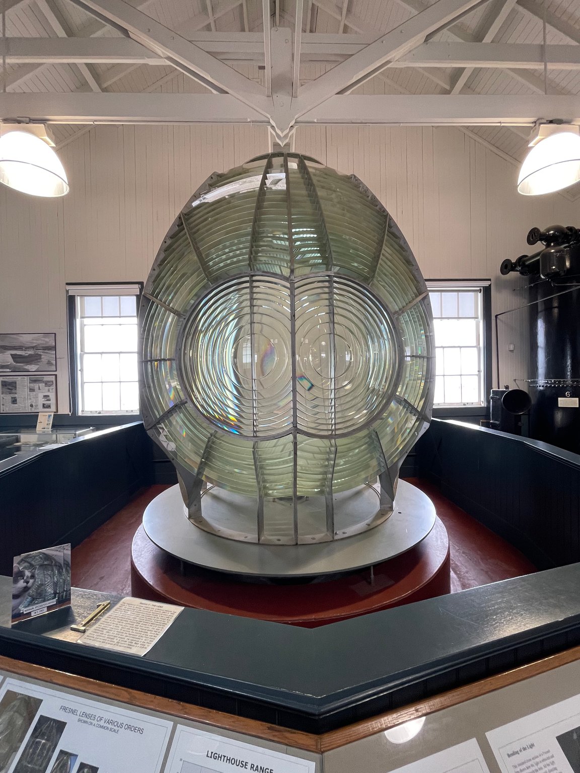 The original fresnel lens now sits in the museum below the lighthouse