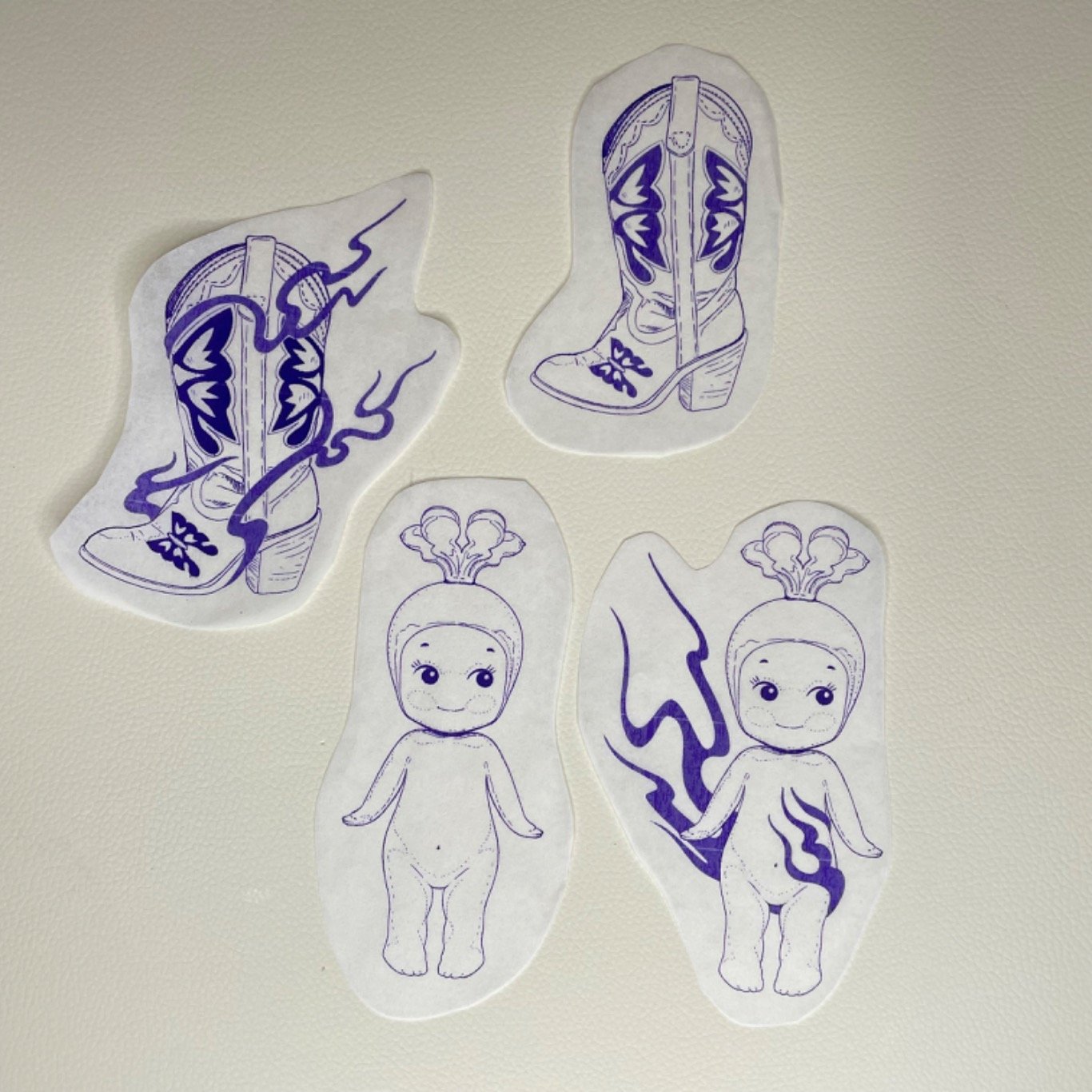 butterfly boots. sonny angel & their radish hat.