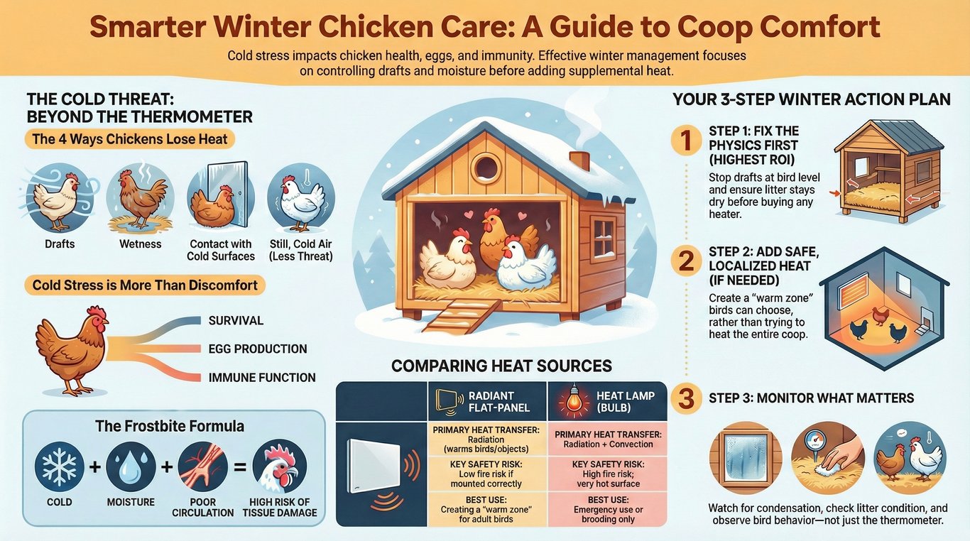Thermal and Energetic Impact of Supplemental Heat for Backyard Chickens in Extreme Cold: A Physics- and Physiology-Based Educational Brief