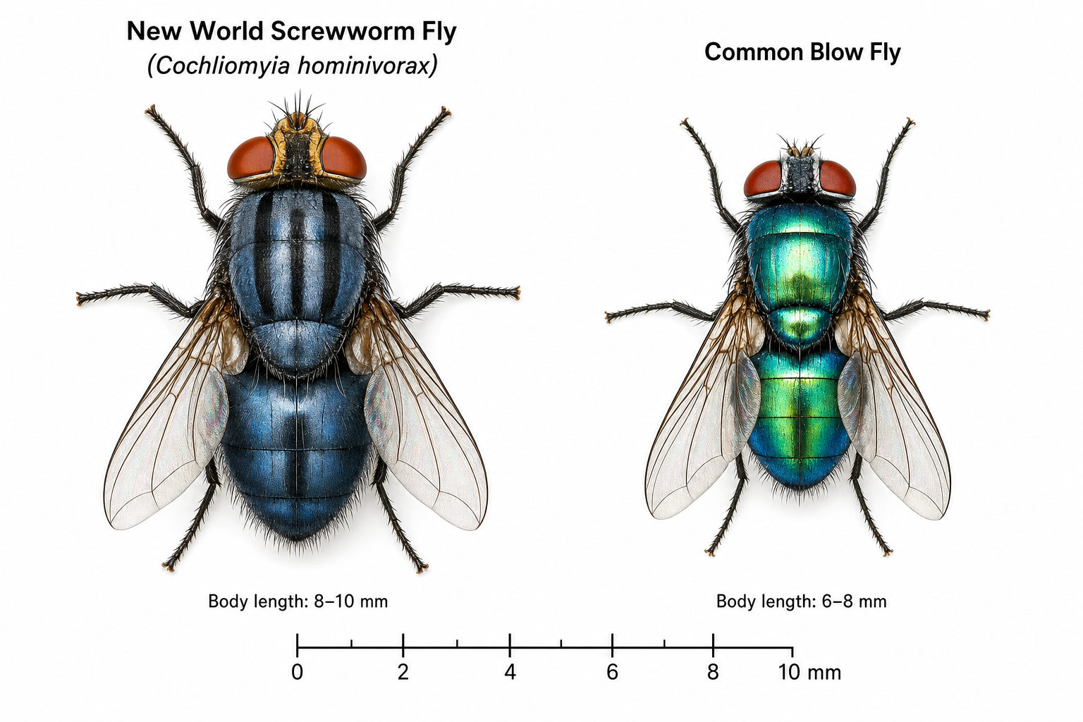 New World Screwworm Comparison to Bottle Fly