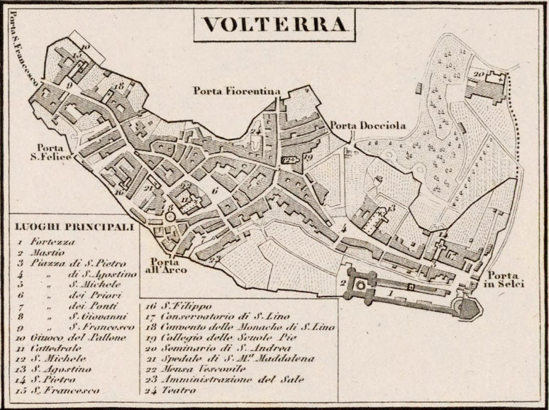 Volterra in 1895 (Vallardi, F., Atlante corografico, orografico, idrografico e storico dell'Italia, 1895)