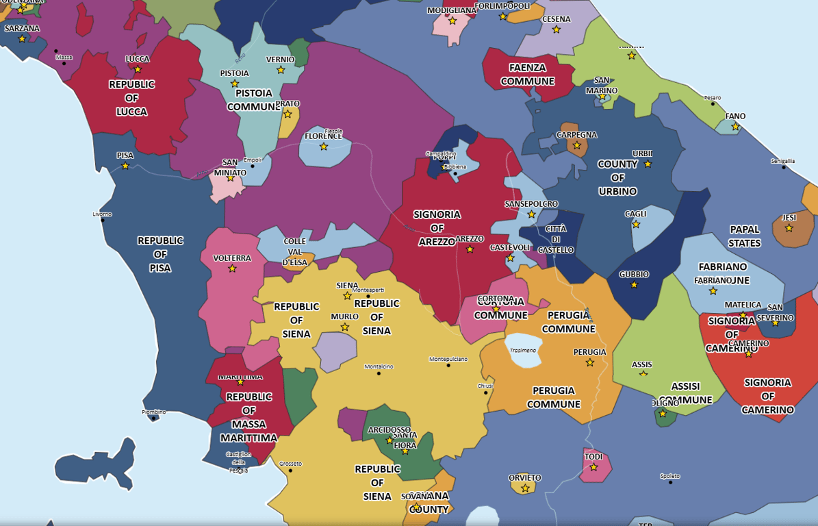 The Complex Political Landscape around Florence in 1300 AD, when the State wasn´t yet predominant in Tuscany