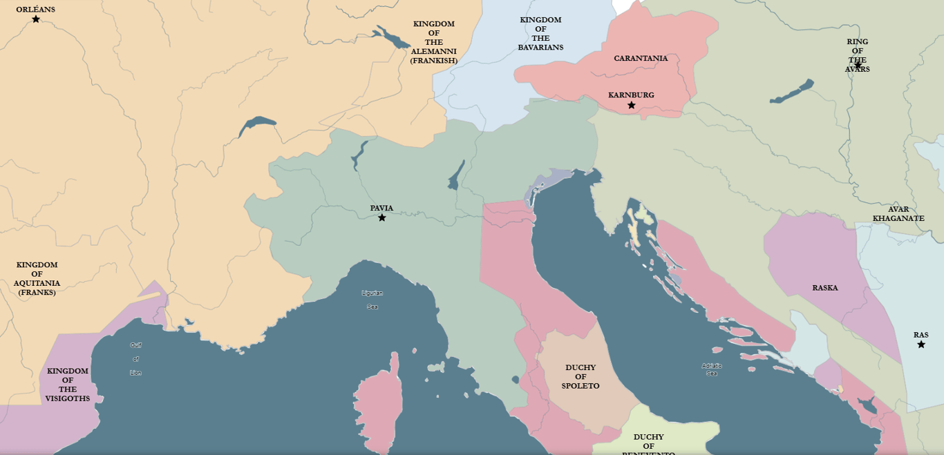The Political Landscape around the Lombard Kingdom in 700 AD