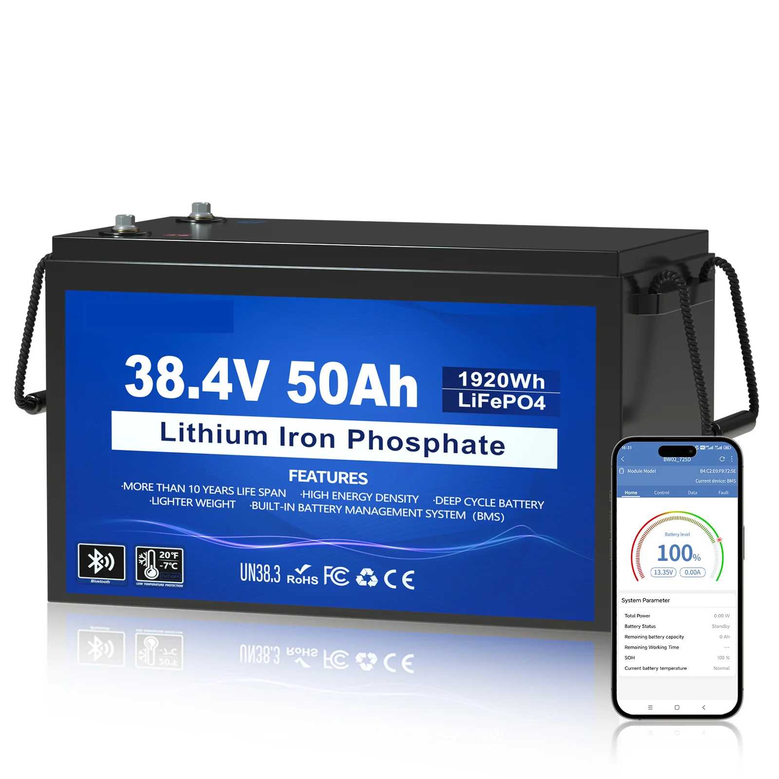 36V 50Ah Lithiumbatterie mit Niedertemperaturschutz und Bluetooth