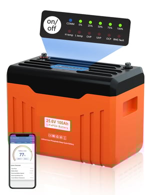 24V 100Ah LiFePO4 Lithium Batterie mit Bluetooth und WiFi,Unter temperaturschutz