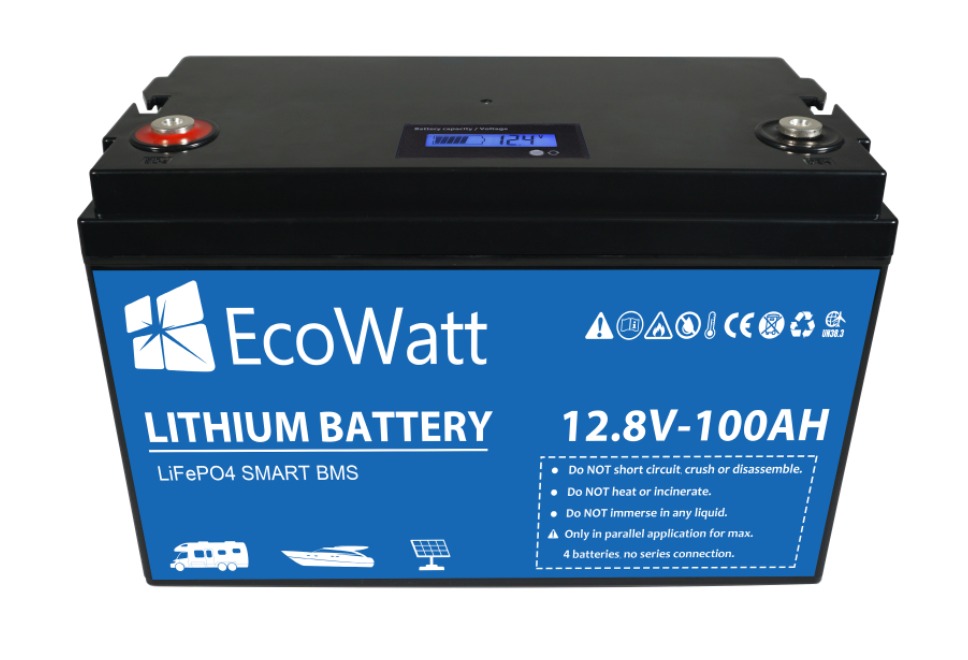 Ecowatt 12 V 100 Ah Lithium Batterie mit Display