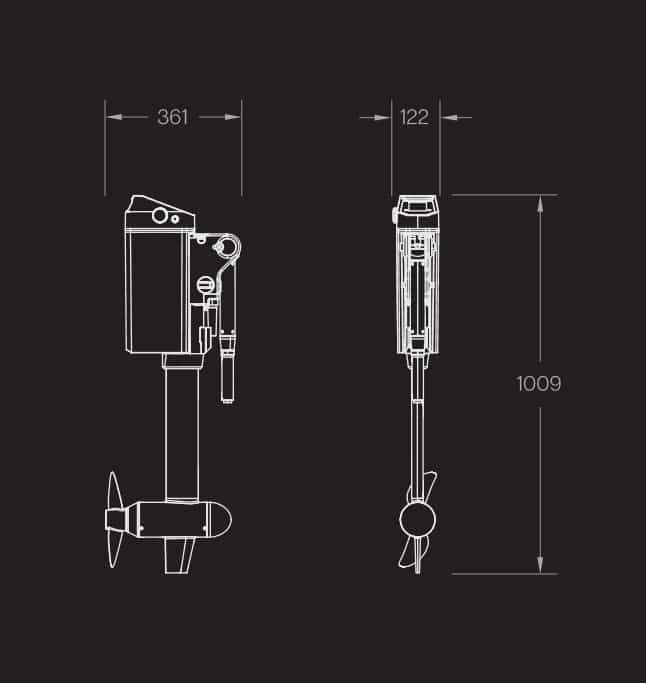 Dimensions of the Momentum U2 outboard motor