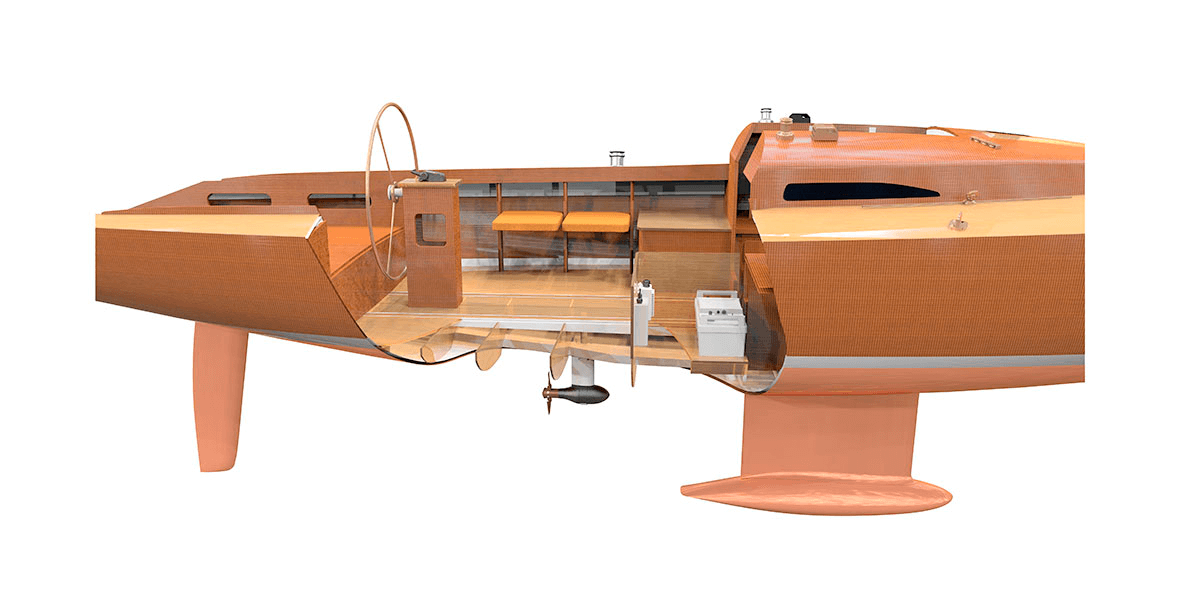 Range of the Torqeedo Cruise 3.0 DP pod motor (rotatable)