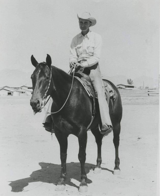 Don Dodge on horseback – vintage western performance horse photo