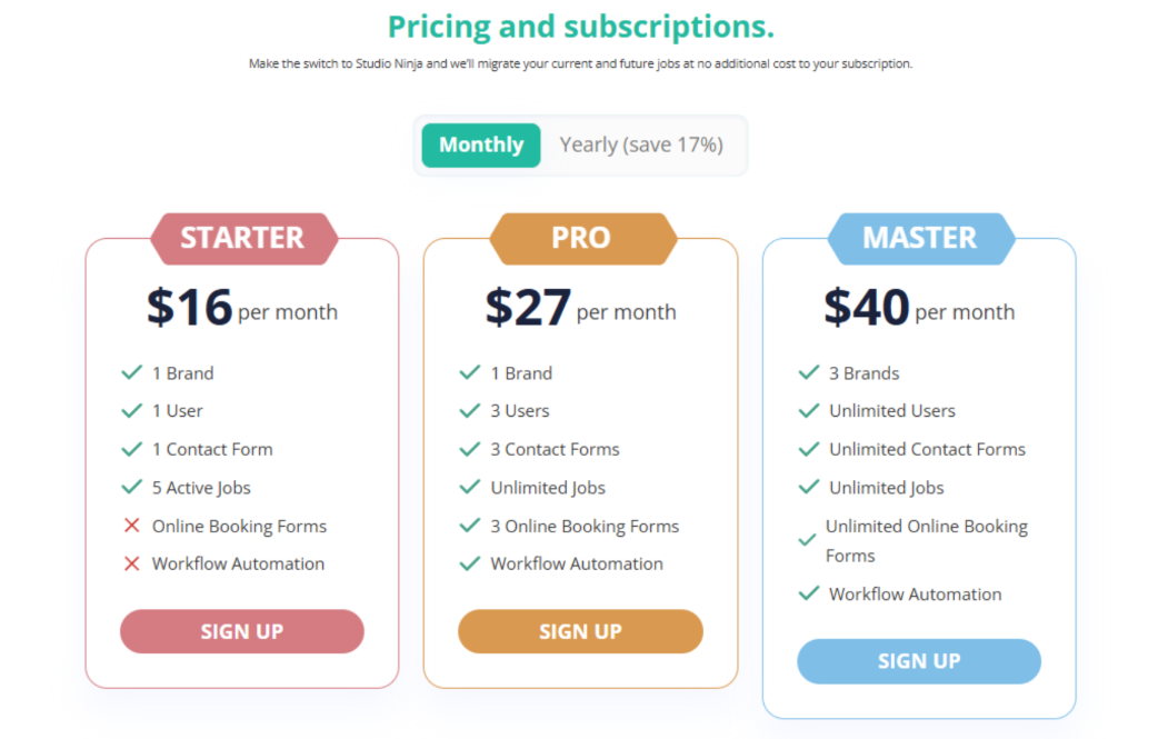 Studio Ninja Pricing Plans