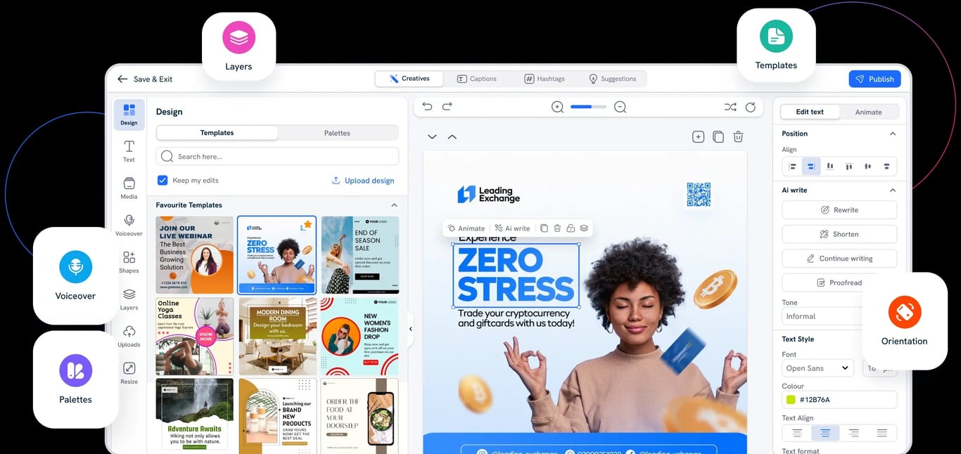 Predis.ai dashboard displays content creation features