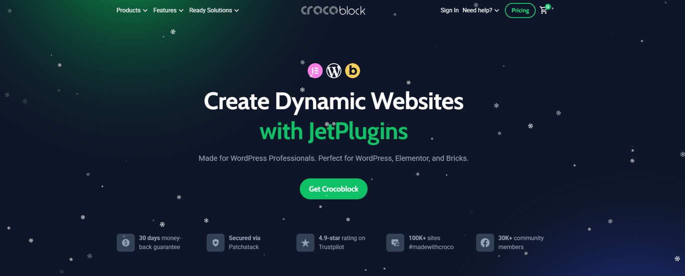 crocoblock-homepage-interface-supporting-wordpress-and-elementor