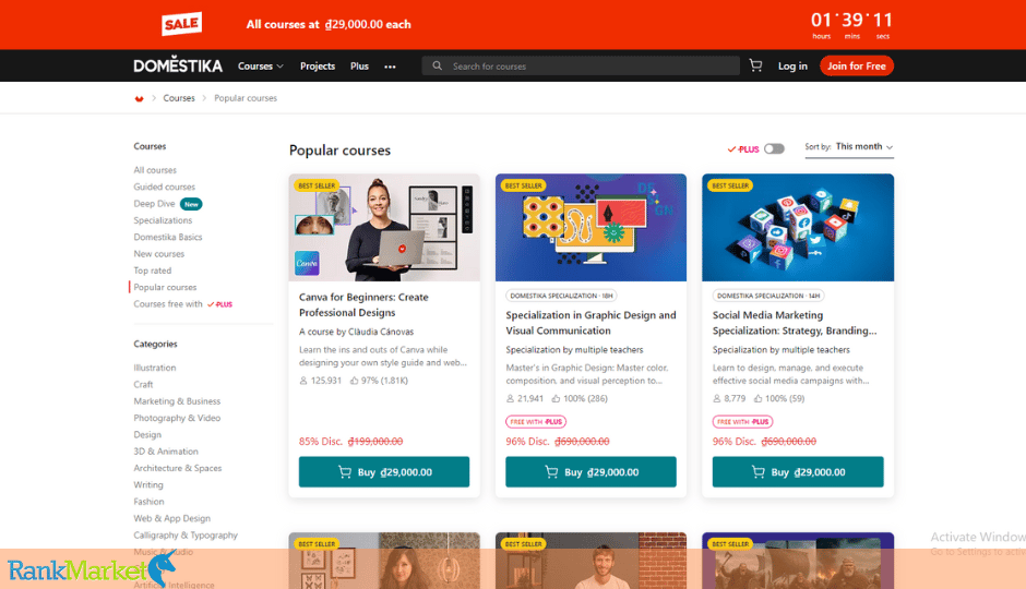 Domestika Online Learning Platform Interface.