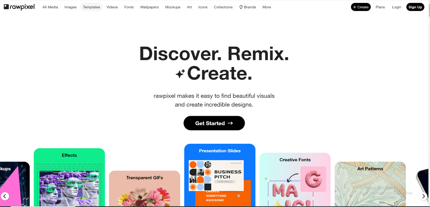 Rawpixel website interface for creative design resources