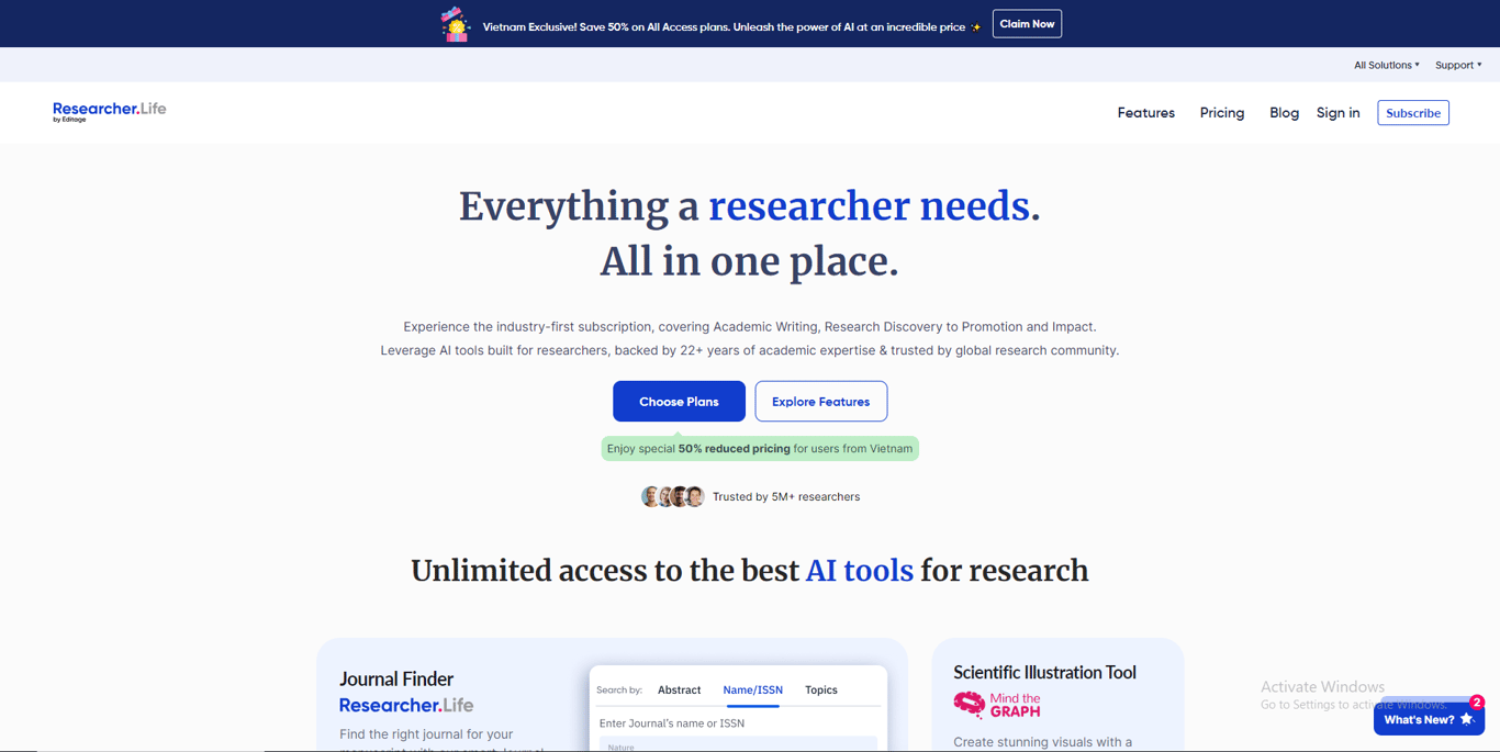 Researcher.Life homepage