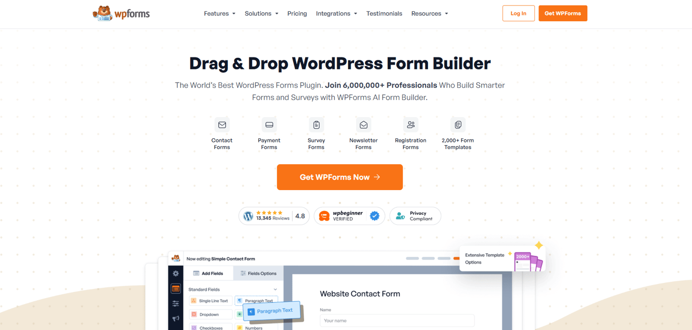WPForms flexible intuitive WordPress contact form builder for professionals and beginners