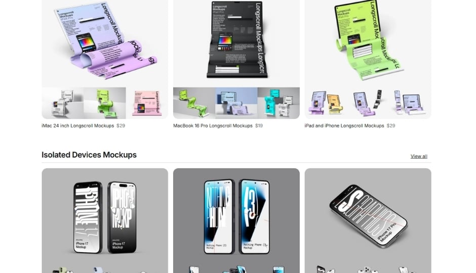 Contemporary landing page layout built using ls.graphics mockups, gradients, and abstract background elements
