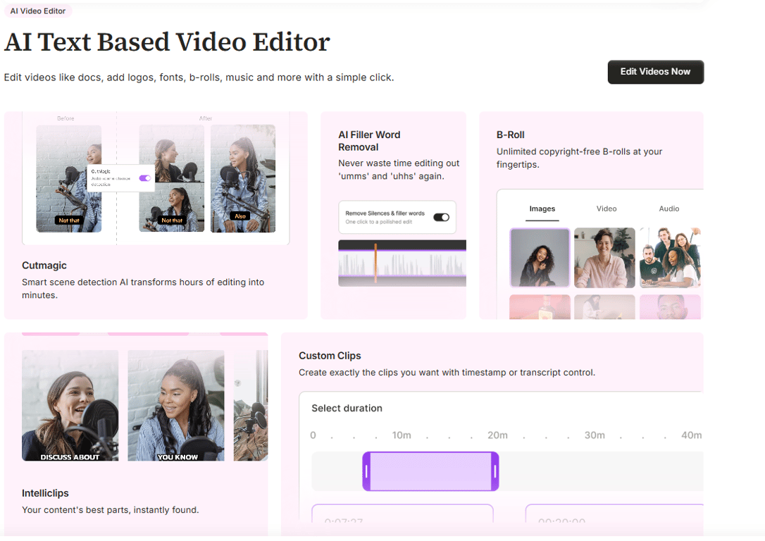 Video-editing-software-layout-displaying-Intelliclips-best-moments-finder-and-automated-filler-word-silencing